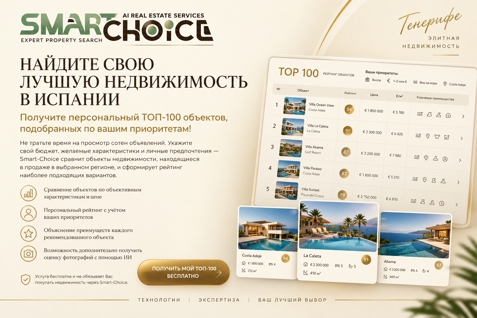 Get a personalised TOP 100 of properties selected around your priorities!