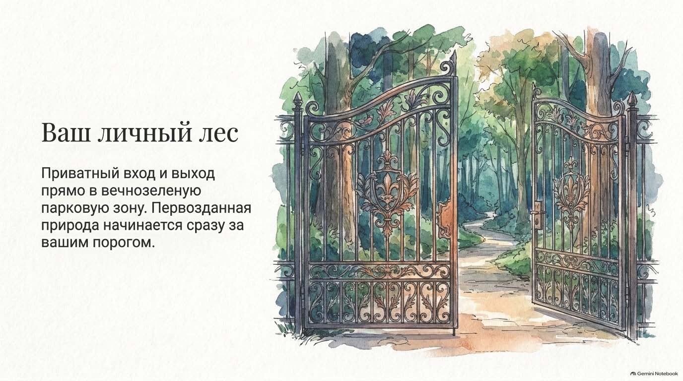 Отдельный вход и выход в вечнозелёный парк